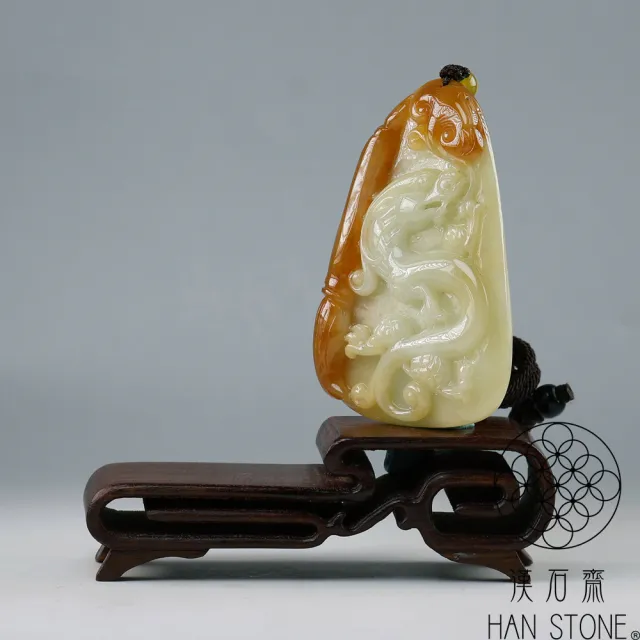 【漢石齋】天然翡翠A貨 護主龍牌玉佩吊墜 紅黃翡種(42*61*8mm)