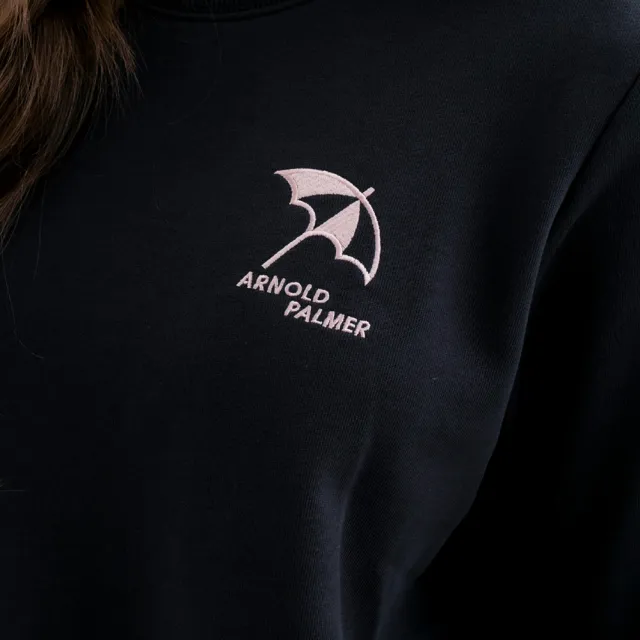 【Arnold Palmer 雨傘】女裝-刺繡小傘LOGO長袖圓領大學T(藏青色)