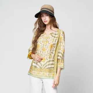 【KERAIA 克萊亞】魅力價-西西里莊園圖騰印花V領雪紡上衣