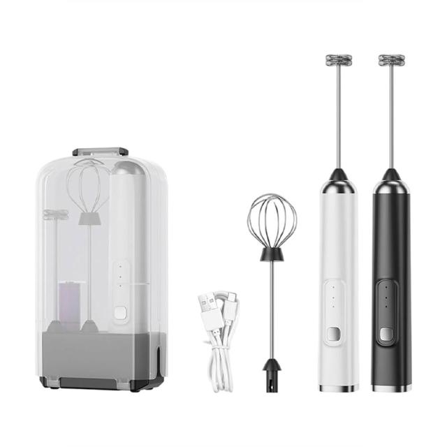 【Klova】無線電動奶泡器 雙棒替換 手持攪拌器 奶泡打發器 烘焙打蛋器 發泡器 咖啡拉花（附收納盒）