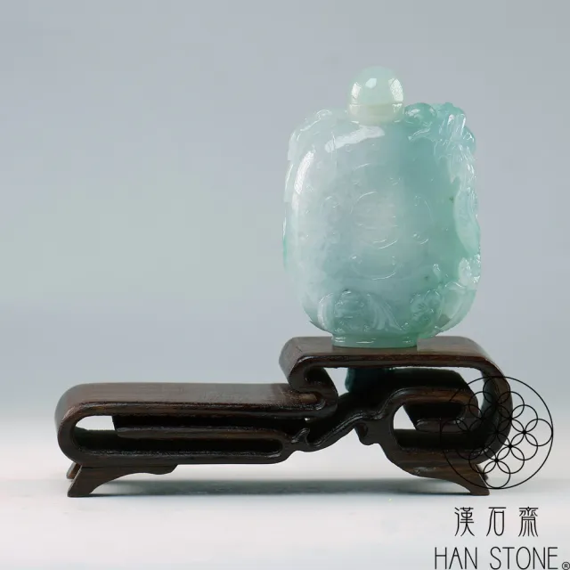 漢石齋】天然翡翠A貨龍蝙吉祥耳鼻煙壺冰糯種藍水飄花(35*50*13mm