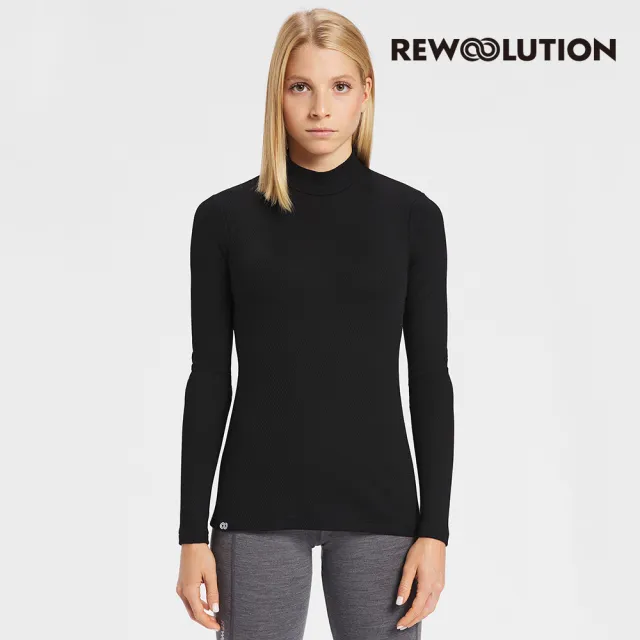 【Rewoolution】女 BAKKI 180g小高領長袖上衣[黑色]羊毛衣 T恤 登山必備 吸濕排汗(REEB2WC708)