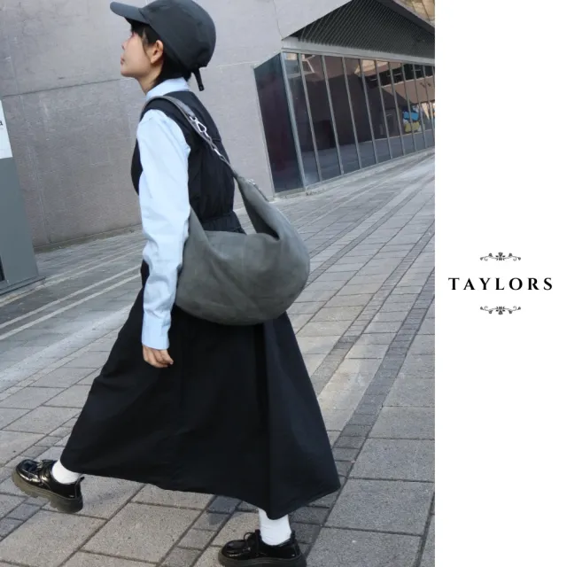 【YUJI 優集】雙11 TAYLORS 麂皮絨斜跨半月包 柔霧質感 輕量收納 通勤休閒側背包 女用包款