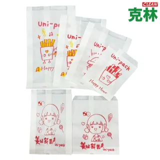 【CLEAN 克林】平口油耐袋 Uni-Pack 50入/包 兩款(瞇瞇兔推薦 防油紙袋 MIT台灣製造 攤販必備 早餐店必備)