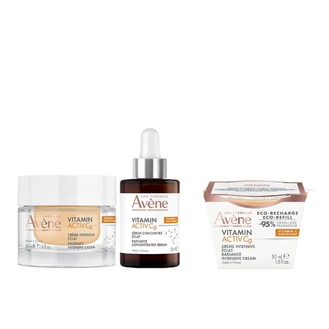 Avene雅漾極光C亮白加倍組，含極光精萃30ml與精華霜50ml，專為臉部與眼部設計，提供美白與保濕雙重功效，適合各種肌膚使用，法國原裝進口，國內專櫃公司貨。