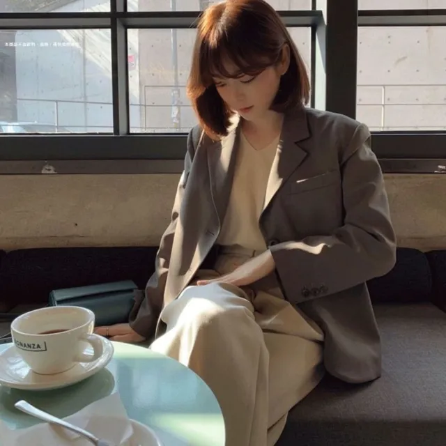 【AS 梨卡】大衣 西裝外套 短版 西裝外套女春秋新款 摩登灰黑色修身百搭顯瘦外套 西裝上衣VG070