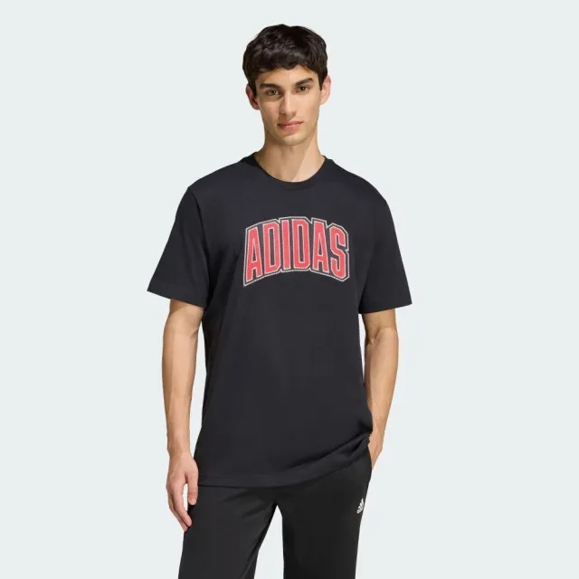 【adidas 愛迪達】M Stad Colleg T 男 T恤 運動上衣 休閒短袖 黑 紅 亞版(KB4929)