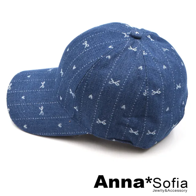 【AnnaSofia】防曬遮陽運動老帽鴨舌帽街舞嘻哈潮帽棒球帽-愛心蝶結丹寧風 現貨(牛仔藍系)