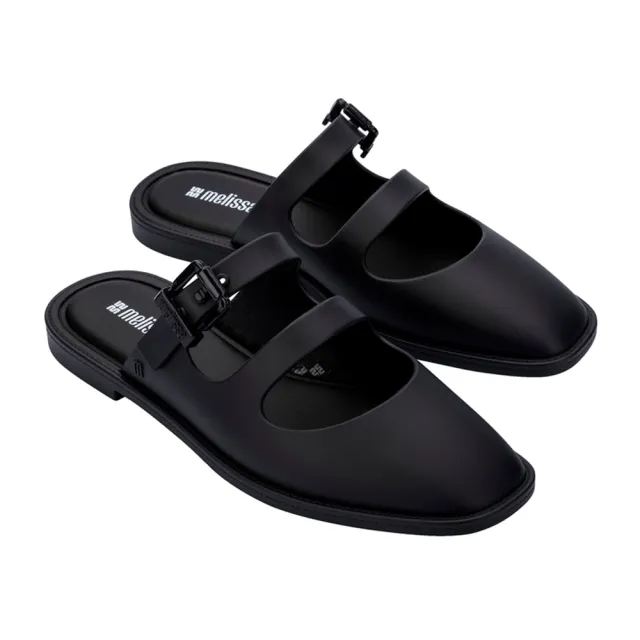 【Melissa】個性雙帶方頭涼跟鞋(黑色)
