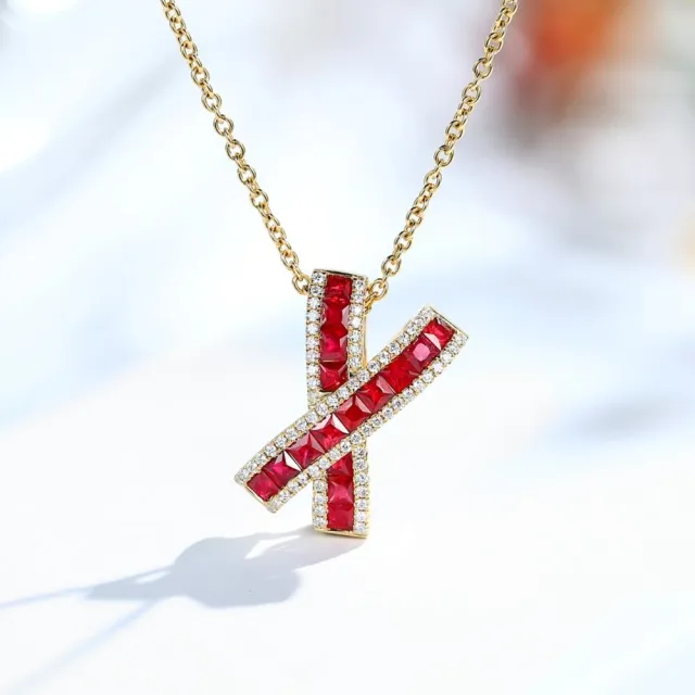 海斯珠寶 90分天然無燒鴿血紅寶石 18K金鑽石吊墜 字母X造型 職場穿搭 送禮推薦 精緻輕奢飾品