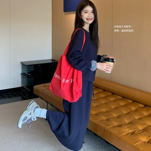 【AS 梨卡】女裝(套裝)連身裙 連身長裙 紅色 新年 聖誕 衛衣 棉T 半身裙 長袖 長裙VG123