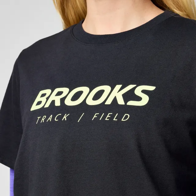 【BROOKS】女 Graphic 短袖上衣_經典黑/欣悅黃 (221761012)