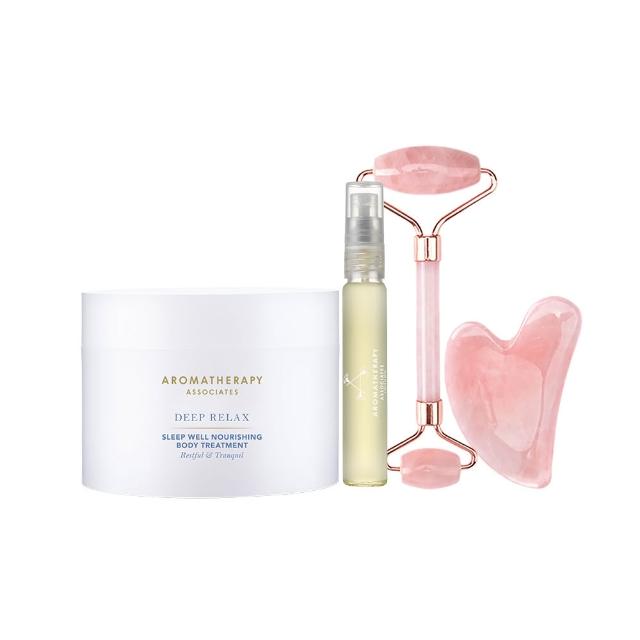 【AA 英國皇家芳療】晚間舒眠護膚霜保養組(護膚霜200mL+晚間噴霧10mL+粉晶按摩組)