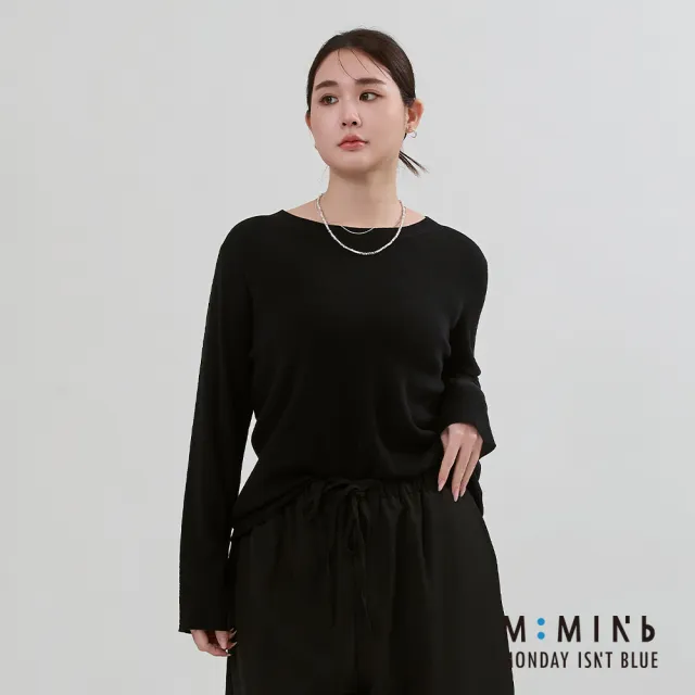 【M：MINb】不易皺簡約針織上衣(黑色/中大尺碼女裝/XL女裝/女裝/大尺碼上衣/針織上衣)
