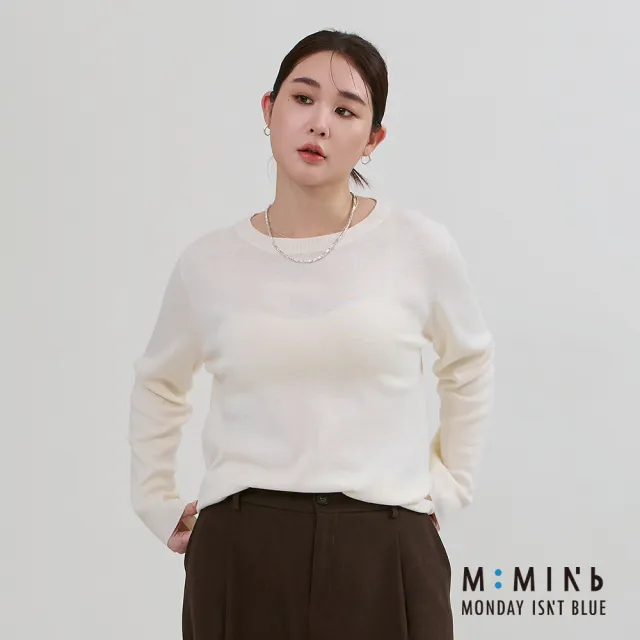 【M:MINb】不易皺簡約針織上衣(米白/中大尺碼女裝/XL女裝/女裝/大尺碼上衣/針織上衣)