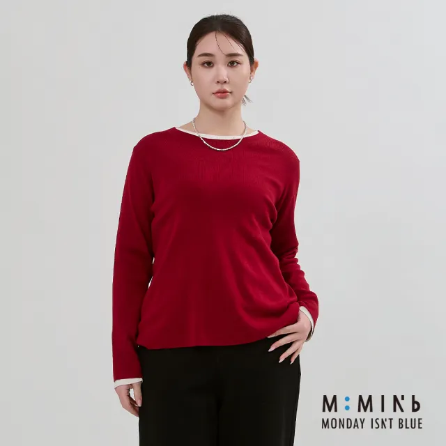 【M：MINb】不易皺簡約針織上衣(深紅/中大尺碼女裝/XL女裝/女裝/大尺碼上衣/針織上衣)
