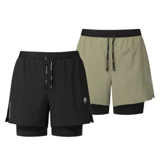 【DESCENTE】迪桑特 男士 假兩件跑步運動短褲(黑色/卡其色)