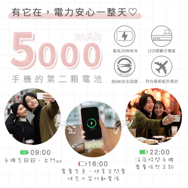 【apbs】三麗鷗 閃電快充口袋行動電源 5000mAh(花語系列)