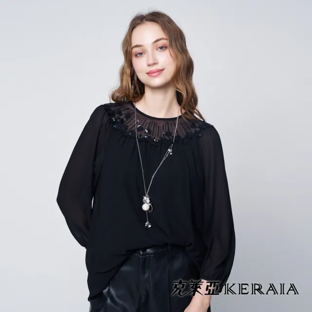 【KERAIA 克萊亞】永恆星軌蕾絲領設計雪紡上衣