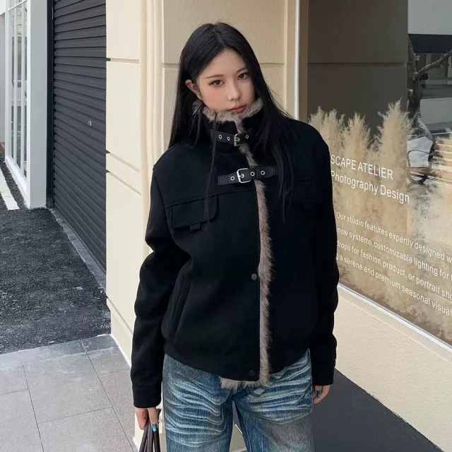 【AS 梨卡】女裝 外套 夾克 立領外套 加絨外套 保暖外套 冬天外套 毛絨外套 情侶外套 VG168