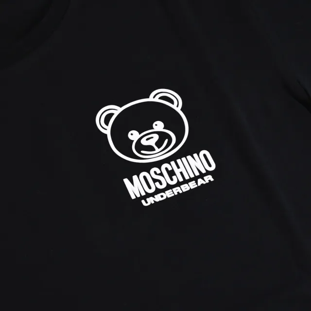 【MOSCHINO】簡約經典小熊貼花LOGO彈性棉質短T恤(黑)