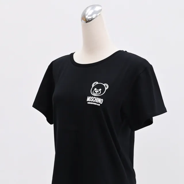 【MOSCHINO】簡約經典小熊貼花LOGO彈性棉質短T恤(黑)