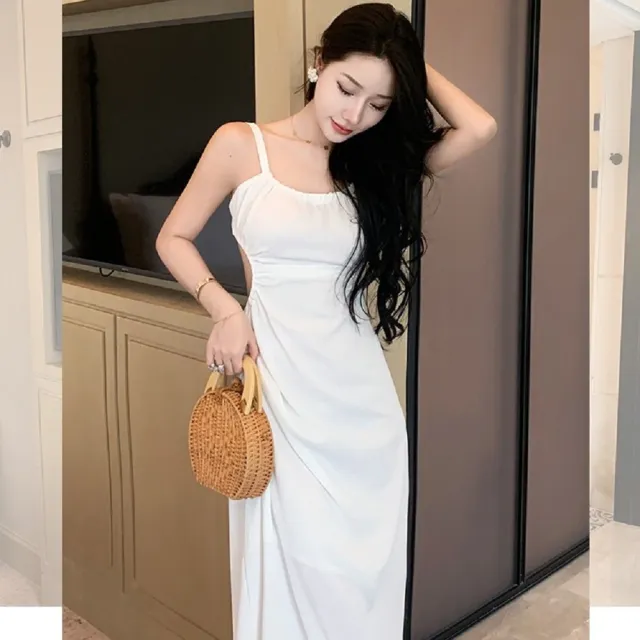 【AS 假日泳裝】女裝 連身裙 細肩帶洋裝 長裙洋裝 度假洋裝 海邊洋裝 白色洋裝 露背洋裝 C6490