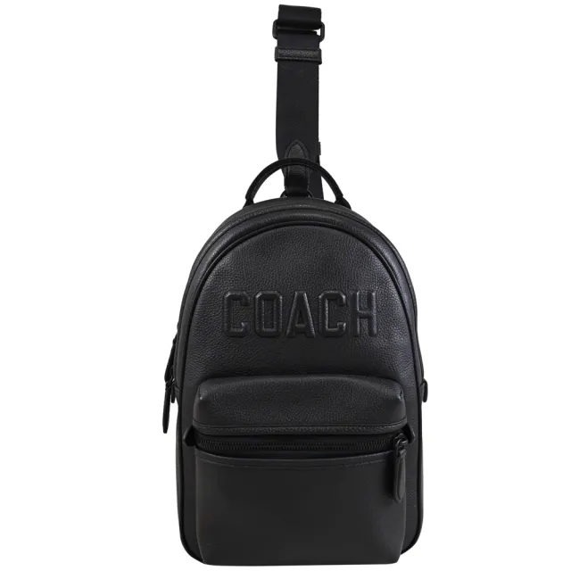 【COACH】CHARTER 立體LOGO前口袋單肩包胸口後背包(黑)