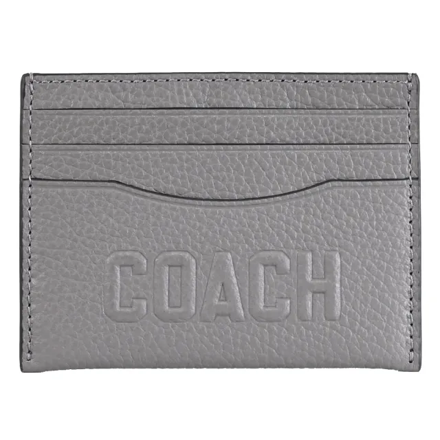 【COACH】立體LOGO荔枝紋皮革隨身名片卡夾(炭灰)