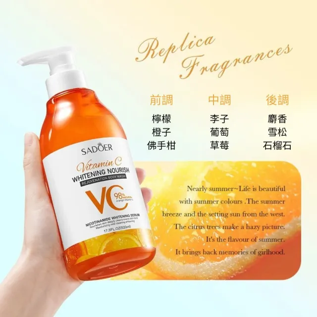【iBloom】SADOER 維他命C美白沐浴露520ml-2入組 (柑橘清香、嫩白淨膚、細緻泡沫)