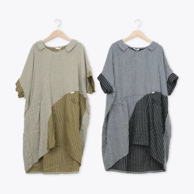 【MOSS CLUB】純棉雙層紗落肩洋裝 黑 綠(魅力商品)