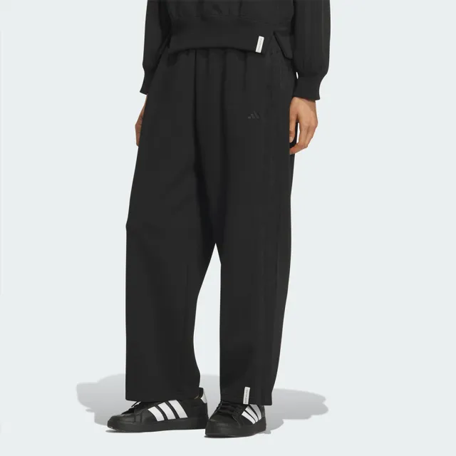 【adidas 愛迪達】ES+ 3S SWT PNT 女款 黑色 寬版 休閒 長褲 KF8244