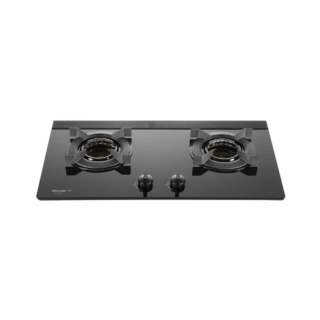 Rinnai 林內 RB-N2681G(B) 雙口內焰瓦斯爐，臺灣原裝生產，採用耐熱強化玻璃爐臺與鑄鐵爐頭，電子連續點火設計，能源效率第一級，瓦斯消耗7~8kW，適用天然氣及桶裝瓦斯。機體尺寸755×145×415mm，挖孔尺寸670×350 (R85)mm，使用DC 1.5V X 2電源，BSMI許可R41095，保固1年，標準安裝，高效安全耐用之首選廚房爐具。