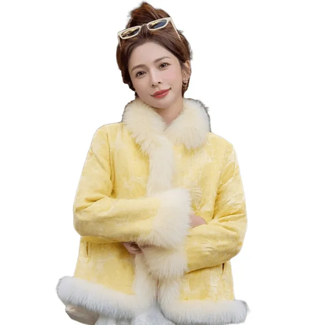 【巴黎精品】頂級真羽絨外套狐狸毛領新中式90%白鴨絨羽絨衣大碼女裝(提花2色n1mh46)