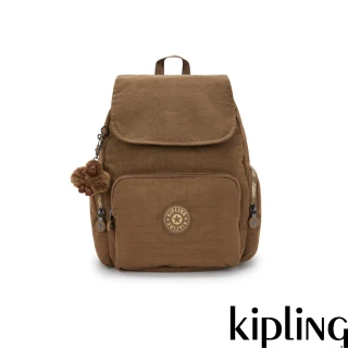 【KIPLING】『猴子包』卡其色掀蓋拉鍊後背包-CITY ZIP S