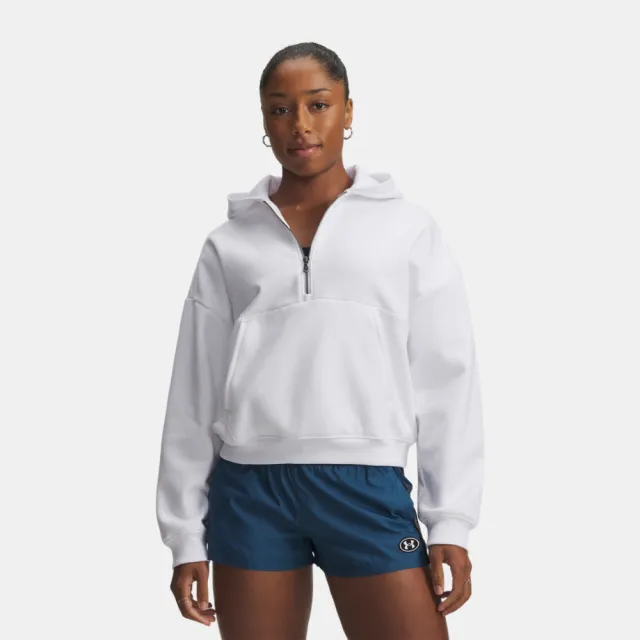 【UNDER ARMOUR】UA 女 Icon Fleece 半開襟長袖帽T_6012843-100(白色)