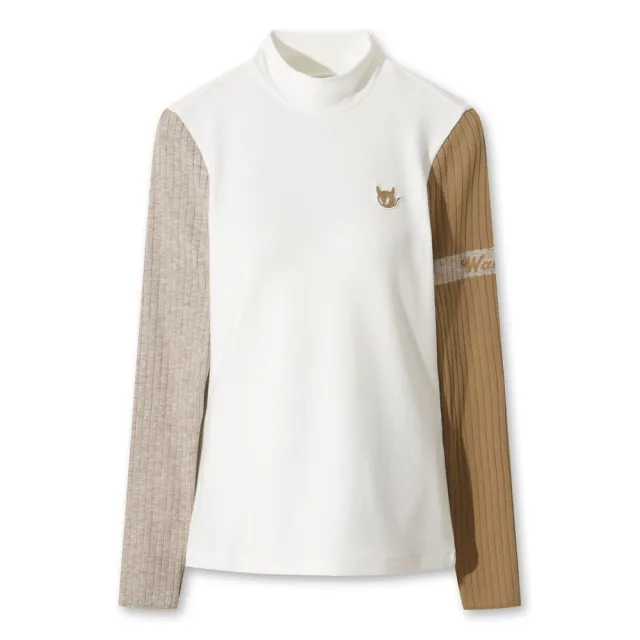 【WAAC】KNIT RIB COLOR HYBRID PULLOVER 女士 高領撞色長袖上衣(WWTBW25804-IVX)