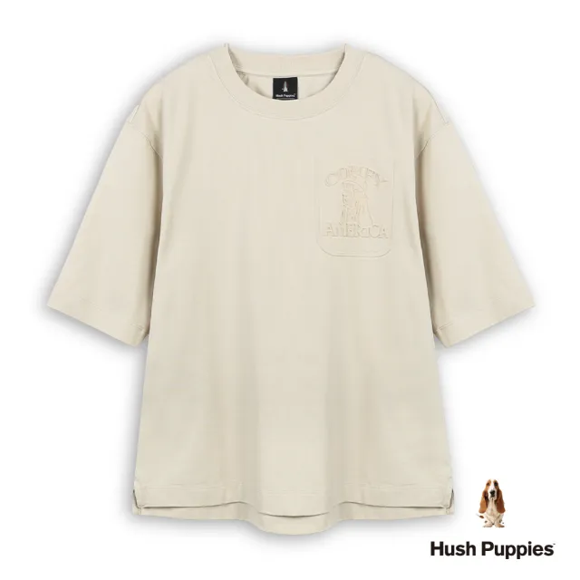 【Hush Puppies】男裝 T恤 素色漁夫帽狗五分袖T恤 (淺卡其 / 63111206)