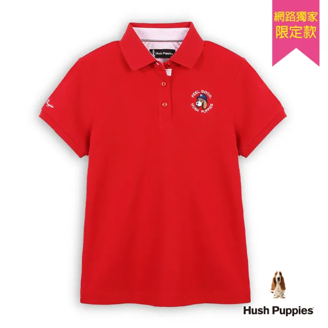 【Hush Puppies】女裝 POLO衫 Q版漁夫帽狗短袖POLO衫 (紅色 / 63201901)