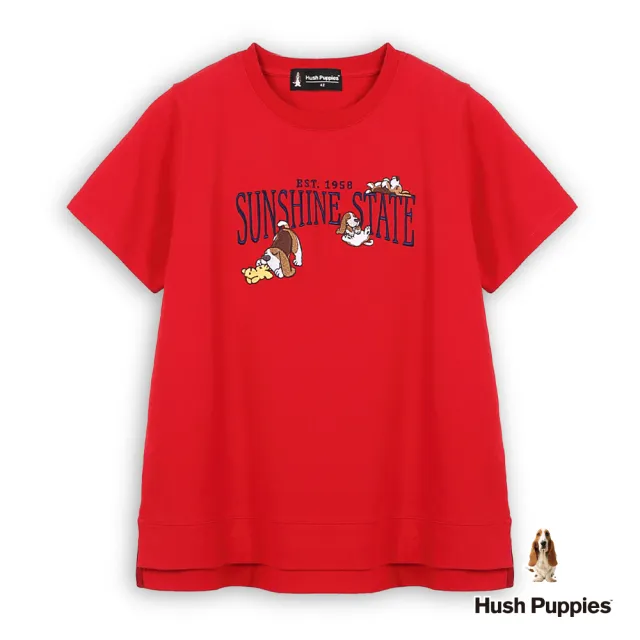 【Hush Puppies】女裝 T恤 趣味趣味Q版狗寬版T恤 (紅色 / 63211105)