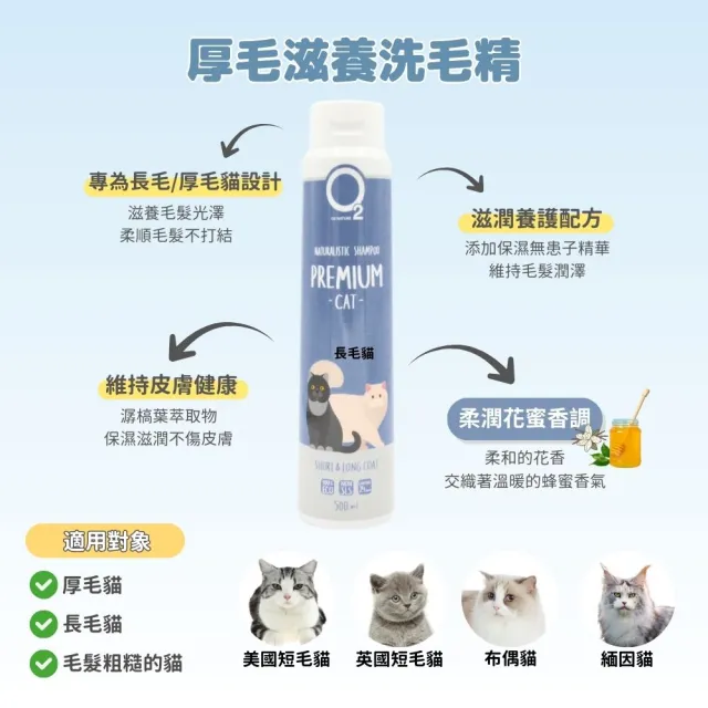 【O2 NATURE】貓用厚毛滋養洗毛精200ml(長毛貓洗澡/寵物沐浴乳/寵物洗毛精/貓洗澡/貓沐浴乳/寵物洗澡)