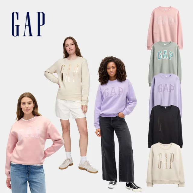 【GAP】女裝 Logo刺繡/印花刷毛圓領大學T-多色任選(800444)