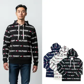 【TOMMY HILFIGER】湯米 薄帽T 滿版LOGO 男版 帽T  長袖 上衣 連帽 平輸品(帽T  長袖8614)