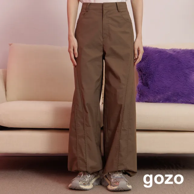 【gozo】S型花邊剪接造型抽繩寬褲(兩色)