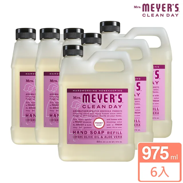 【Mrs.Meyers 梅耶夫人】西洋牡丹香氛洗手乳補充瓶975mlx6(美麗動人 富貴圓滿 治癒)