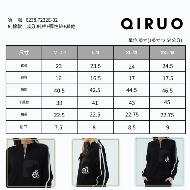【Qiruo 奇若名品】厚棉保暖布料 拉鍊立領 滾線黑色長袖上衣7232A-02 