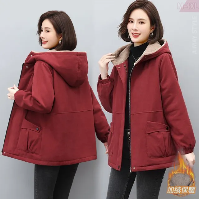 【Amay Style 艾美時尚】中大尺碼女裝 刷毛 連帽外套 日韓設計保暖刷毛加厚連帽外套M-4XL(3色.現貨+預購)