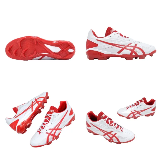 【asics 亞瑟士】棒壘球鞋 Star Shine 3 男鞋 白 紅 軟釘 皮革 抓地 1123A033101