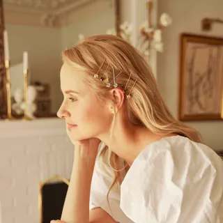 【L. ERICKSON】水晶髮夾（米金/金）