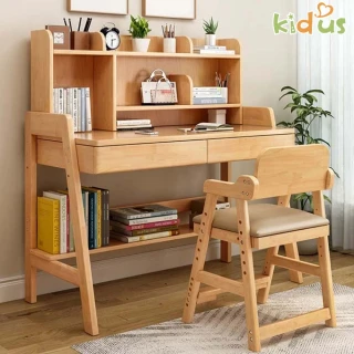 【kidus】100公分實木兒童升降書桌椅組附書架 OT8100Y+OA200(書桌椅 成長書桌椅 升降桌椅 兒童桌椅)
